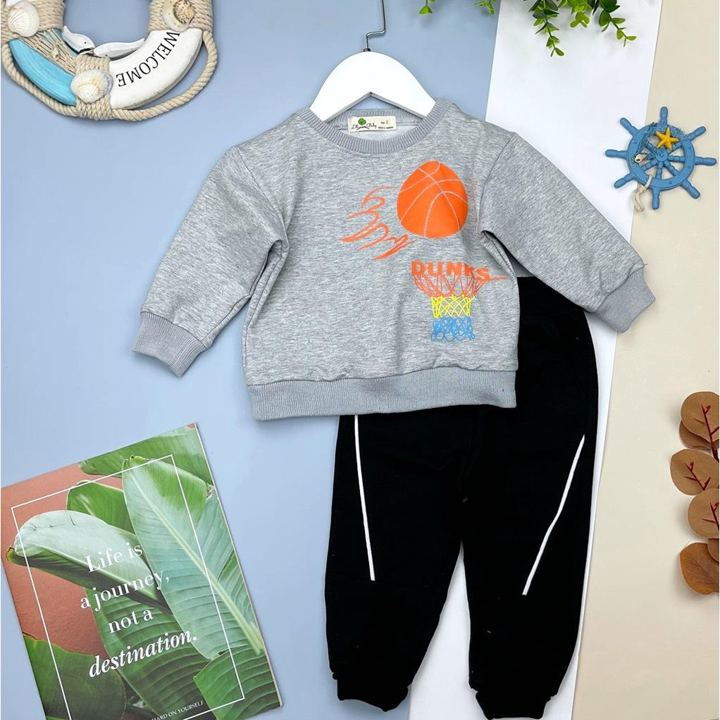 Bộ quần áo LITIBABY vải nỉ, hình in quả bóng, dáng quần bo gấu, chất nỉ da cá mịn, không xù. Mã PH364, có size 2/8 tuổi