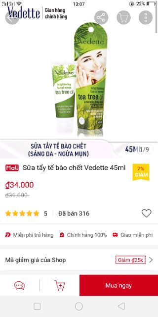 Sữa tẩy tế bào chết hãng Vedette hương tràm trà dung tích 45ml