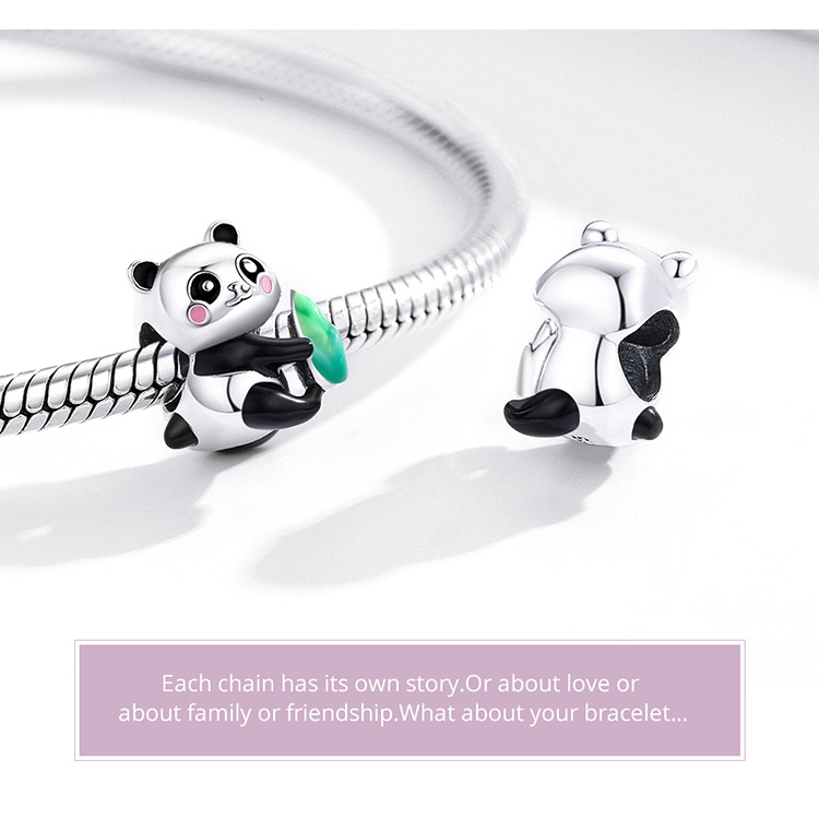 Hạt Làm Trang Sức DIY Bamoer SCC1832 Làm Từ Bạc Thật 925 Hình Chú Gấu Trúc Phong Cách Trung Hoa