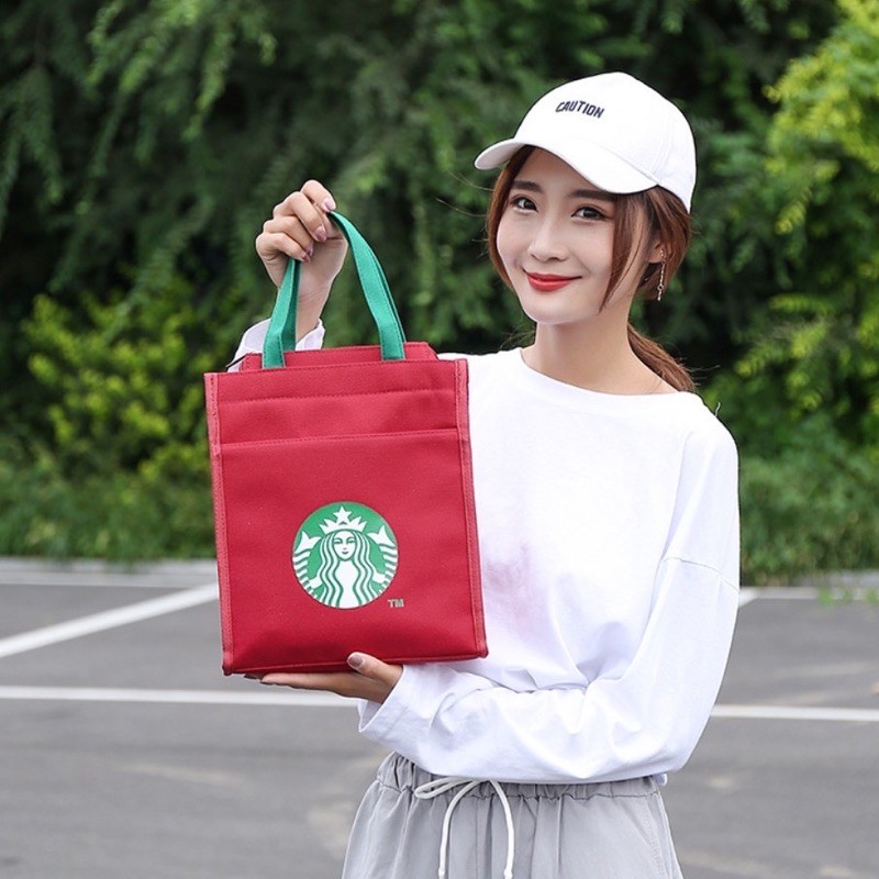 Túi Vải Đựng Cơm Họa Tiết Starbucks 🌻Freeship🌻 Túi Denim Canvas Nữ Thời Trang