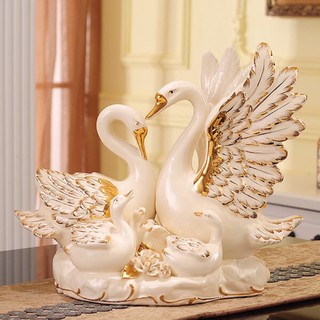 Bộ sản phẩm Decor gia đình thiên nga trắng phủ nhũ vàng