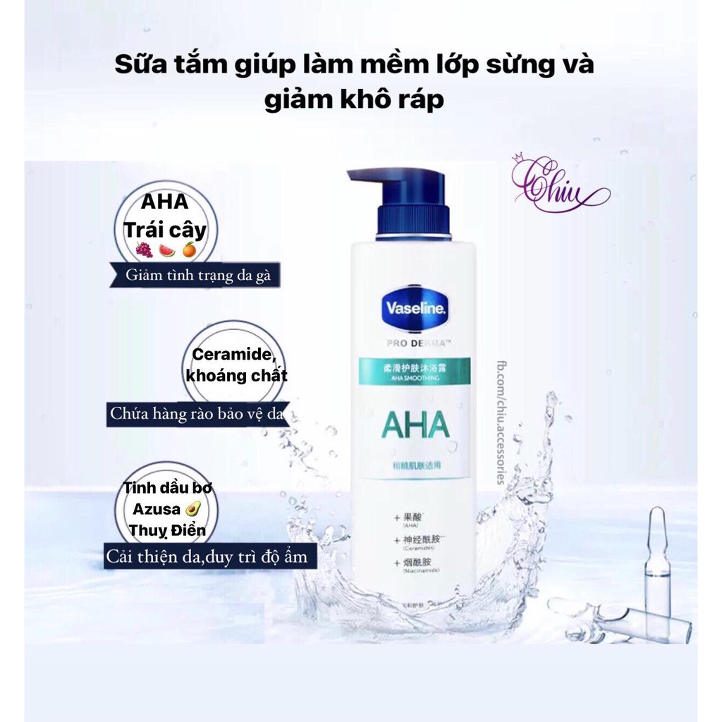 Sữa tắm dưỡng thể sáng da loại bỏ da sần sùi Vaseline AHA Smoothing 500 ml