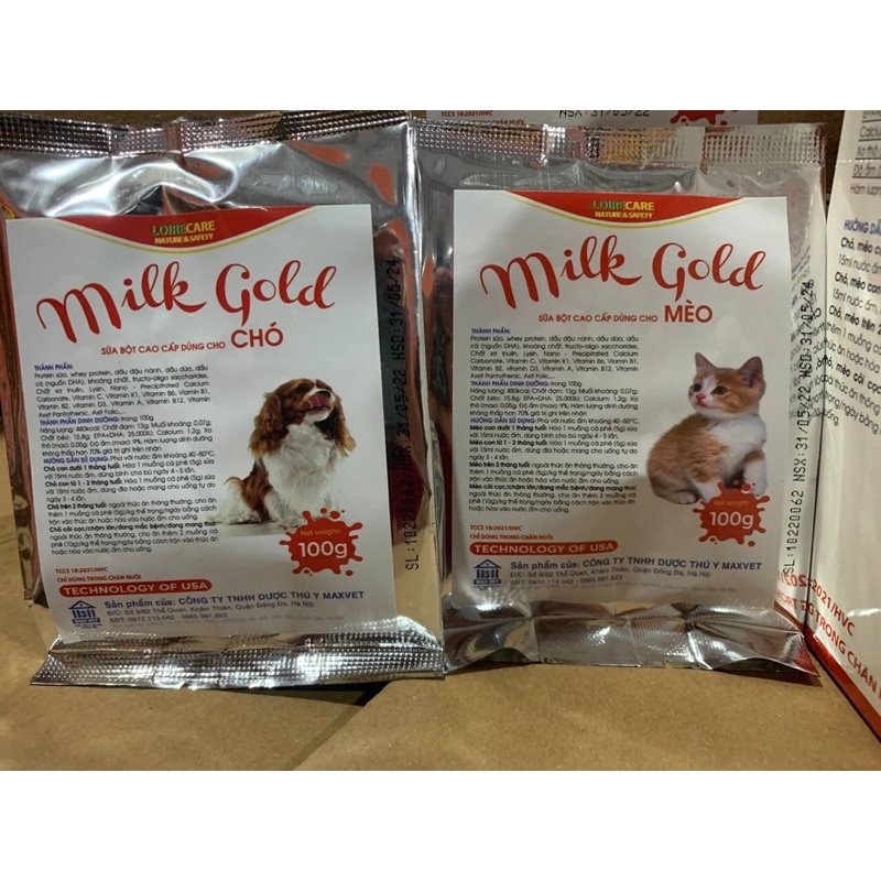 Sữa Dinh Dưỡng Cao Cấp Cho Chó Mèo MILK GOLD Gói 100g - BOMPET