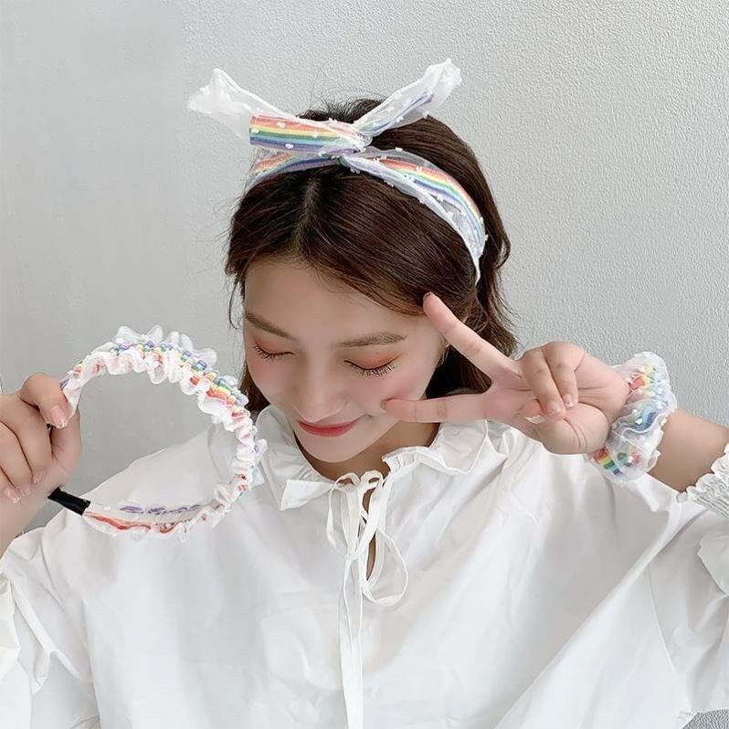 Băng Đô Phối Lưới Màu Cầu Vồng Thời Trang Cho Nữ