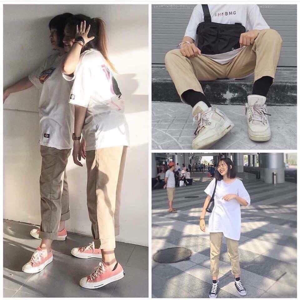 [Tặng kèm quà] Quần Kaki Nam Nữ Ống Suông Basic Unisex - Kiểu quần baggy nam ống rộng màu đen và be