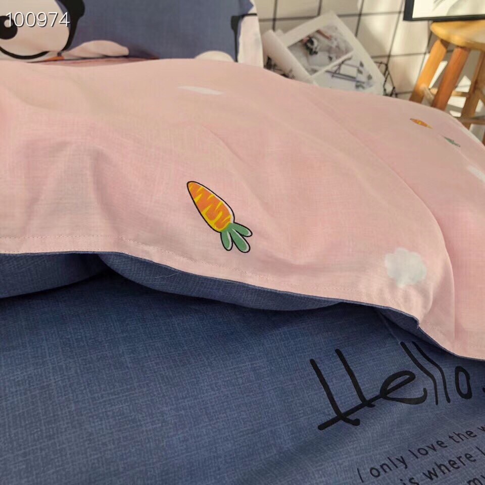 Bộ vỏ chăn ga gối cotton 100% Deme Thỏ Đeo Kính