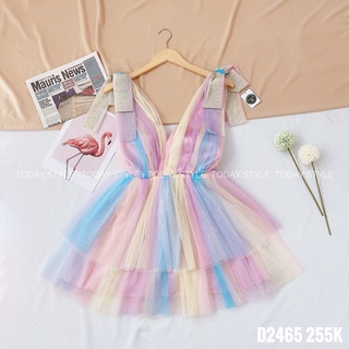 Đầm xòe 2 dây dễ thương , váy nữ chất lưới mịn D2465