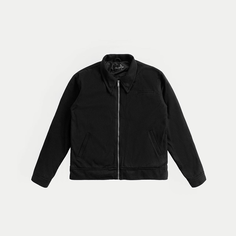 (Chính Hãng AMRISH) Áo Khoác Wool Zip Up Jacket- Đen