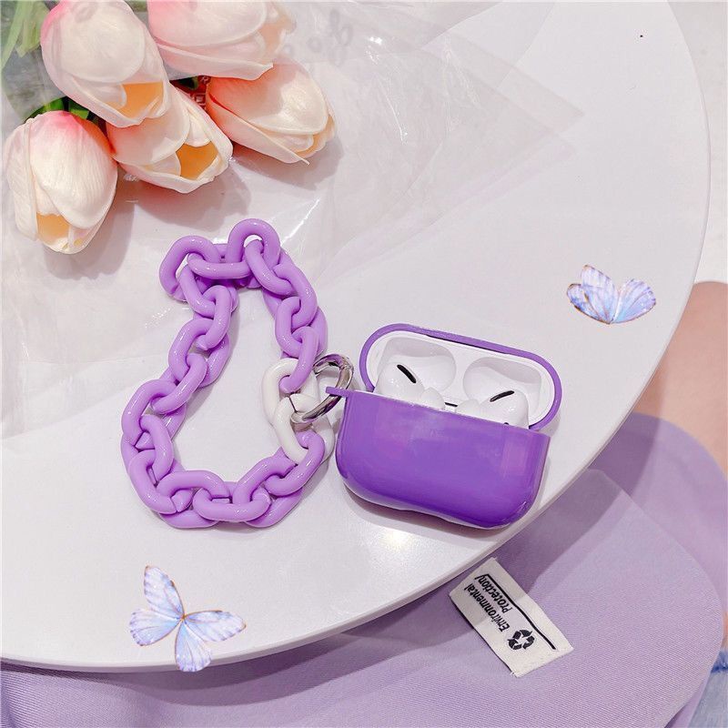 Vỏ bảo vệ hộp sạc tai nghe compatible for airpods 3 GEN 2021  Pro3 generation 1 2 có vòng đeo tay màu tím dễ thương 1