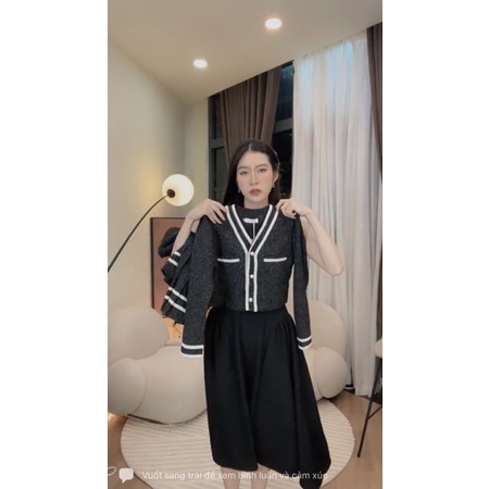 🌺 Set chân váy ly/ áo dài tay thun len Loan Lâm🌺