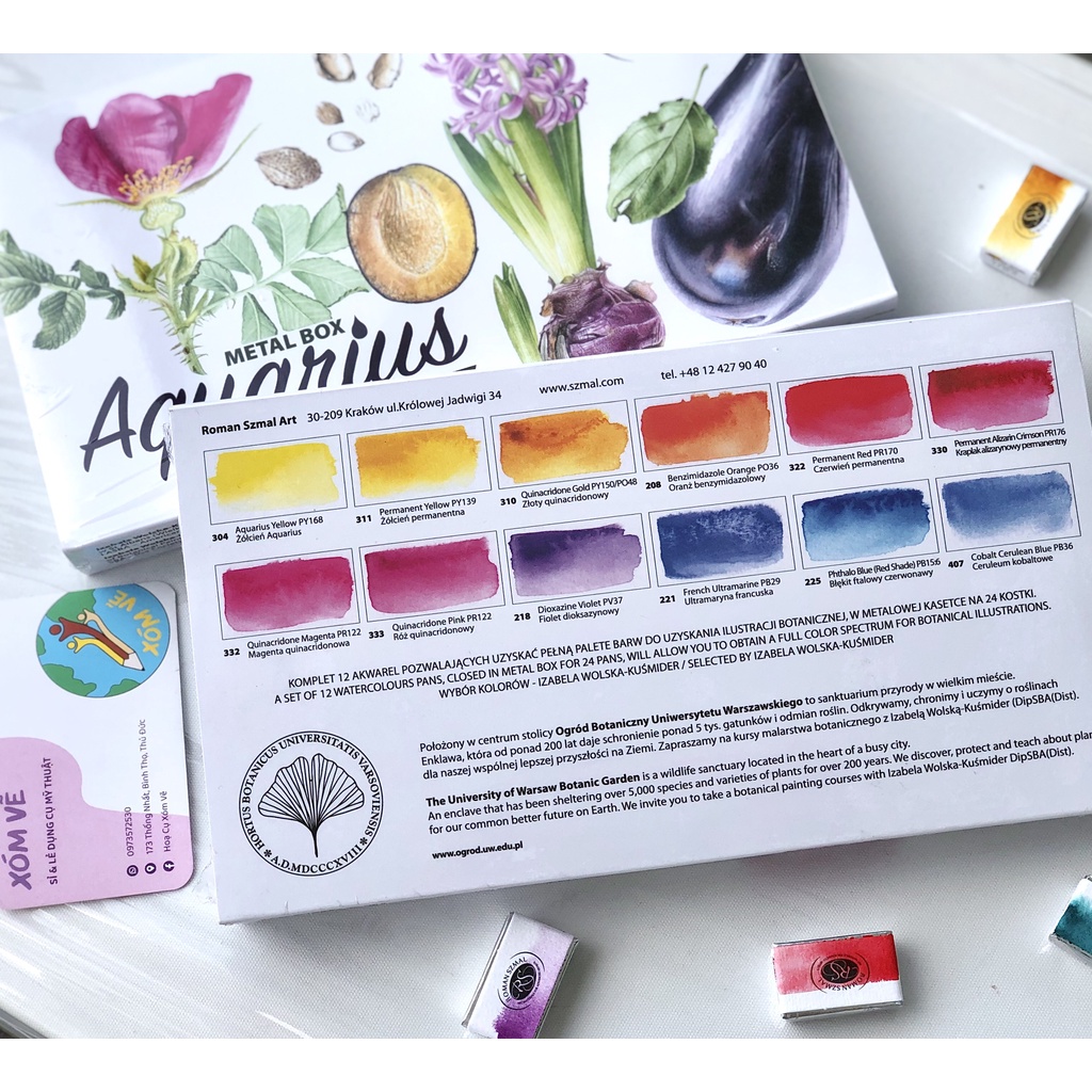 [XÓM VẼ] Set 12 màu nước Roman Szmal Aquarius TẶNG hộp thiếc đựng kiêm palette Hortus Botanicus