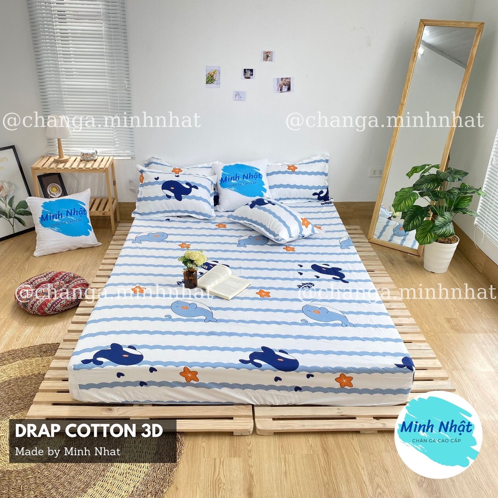 Ga giường Cotton Poly Minh Nhật - Drap trải giường bọc nệm phong cách Hàn Quốc - trang trí phòng ngủ siêu xinh