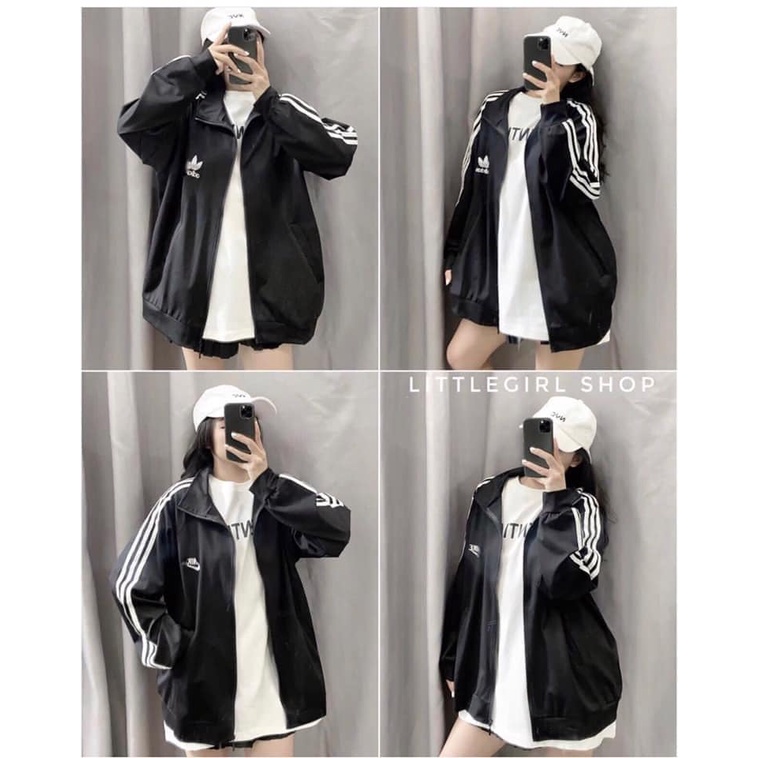 Áo khoác Das chất nỉ trần bông form rộng màu đen sọc trắng phong cách thể thao unisex
