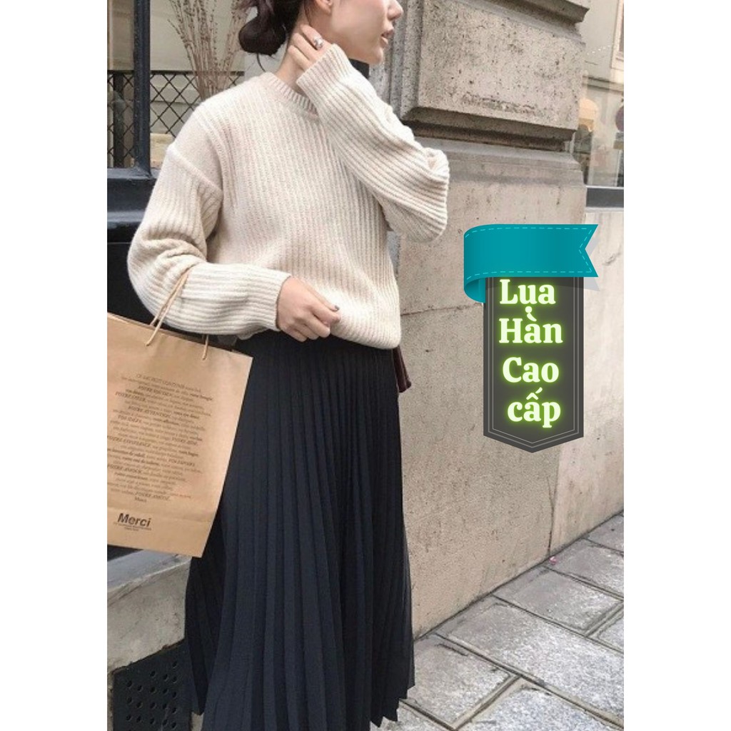 Chân váy xếp ly dáng dài, chất liệu lụa hàn quốc
