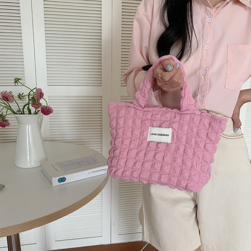 Seng Túi Xách Tote Canvas Xếp Ly Bong Bóng Sành Điệu Cho Tập Trung