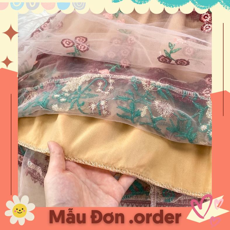 (Mẫu Đơn.order) Đầm tay ngắn cổ tròn dáng tay phồng phong cách cung điện viền ren đủ size