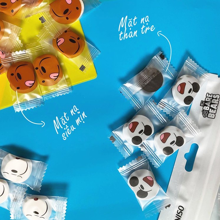 Mặt nạ viên nén hình gấu We bare bears x Miniso loại giấy nén và than tre