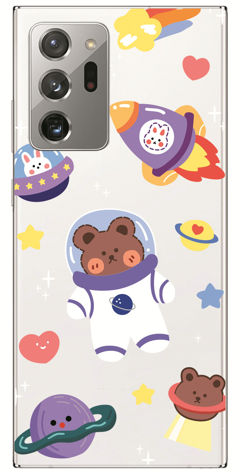 Samsung Galaxy Note 20 Ultra 5G/Note 8 9 10+ Pro INS Cute Cartoon Little brown bear Clear Soft Silicone TPU Phone Casing Lovely astronaut Rocket ship Case Couple Back Cover