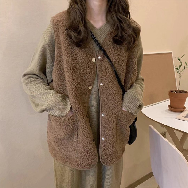 (HÀNG SẴN) Áo khoác Gile nữ giả lông cừu Style Korea ấm áp