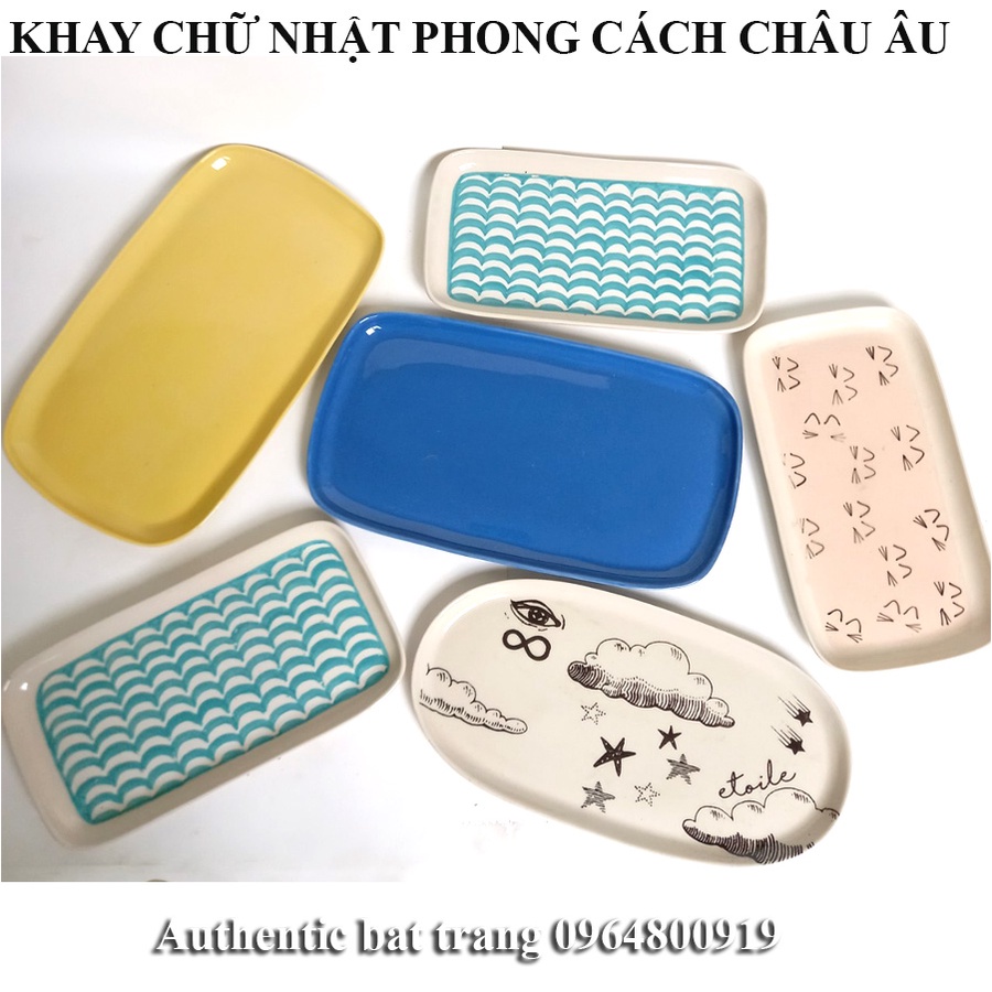 Khay chữ nhật, đĩa chữ nhật phong cách Châu Âu- Đựng bánh, trang trí món ăn, chụp ảnh sản phẩm- Authentic Bát tràng