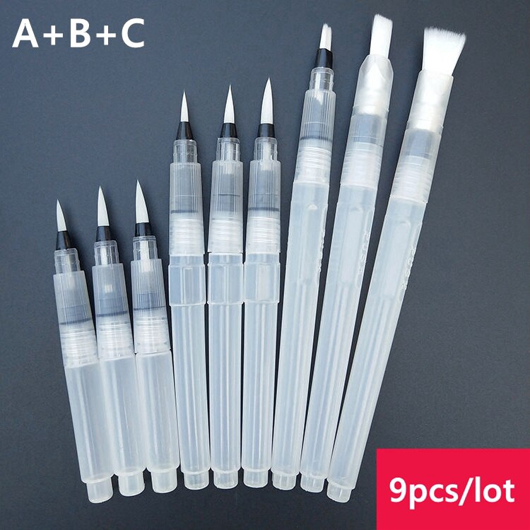 Set 3 / 9 Cọ Vẽ Màu Nước Đầu Tròn / Đầu Phẳng Tiện Dụng
