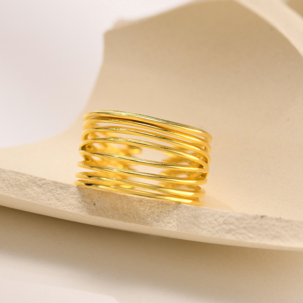 Vnox Nhẫn Hở Mạ Vàng Nhiều Đường Kẻ Có Thể Điều Chỉnh Phong Cách Tối Giản Cho Nữ