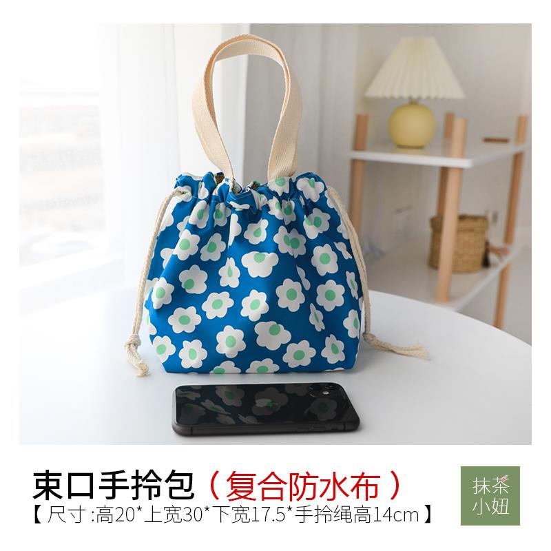 Túi đựng hộp cơm trưa xách tay tote canvas sức chứa lớn hai mặt họa tiết nghệ thuật phong cách Hàn Quốc dành cho nữ