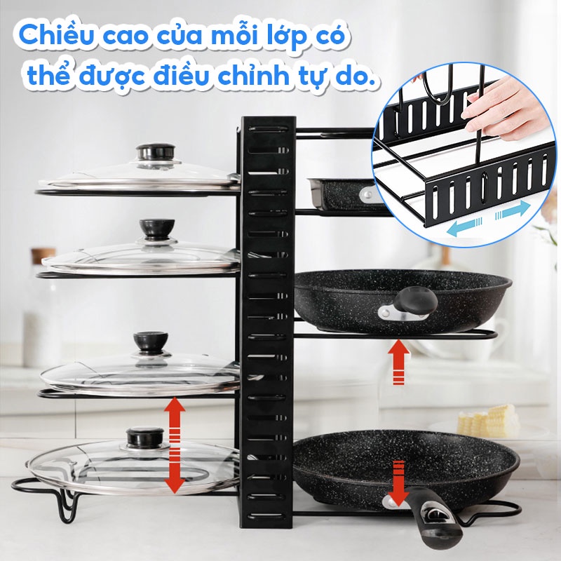 Kệ giá để chảo 7-8 tầng có thể điều chỉnh Kệ để xoong nồi đồ bếp dụng cụ nhà bếp giá kệ để đồ phòng bếp