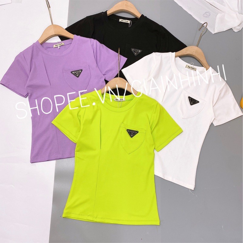 Áo thun ôm cổ tròn túi ngực, Áo phông cổ tròn ngắn tay dáng ôm vải cotton co giãn CS1060 - NhiNhi Shop