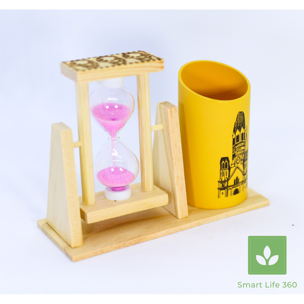Ống cắm bút mini kiêm đồng hồ cát để bàn trang trí không gian bàn học, làm việc cho nam và nữ, mẫu mới độc đáo