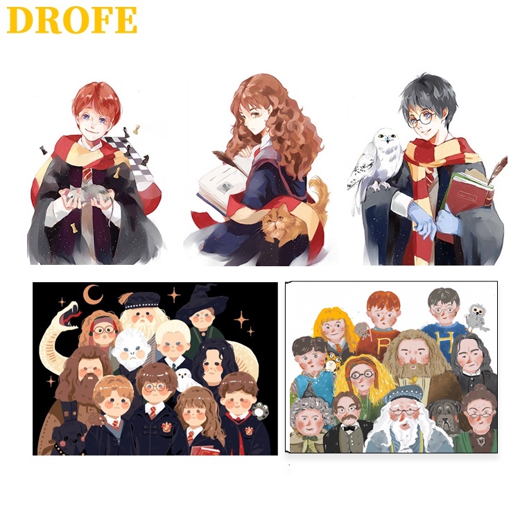 DROFE Tranh sơn dầu tô màu theo số kích thước 40x50cm in hình vẽ chủ đề Harry Potter dùng làm quà sinh nhật/kỷ niệm