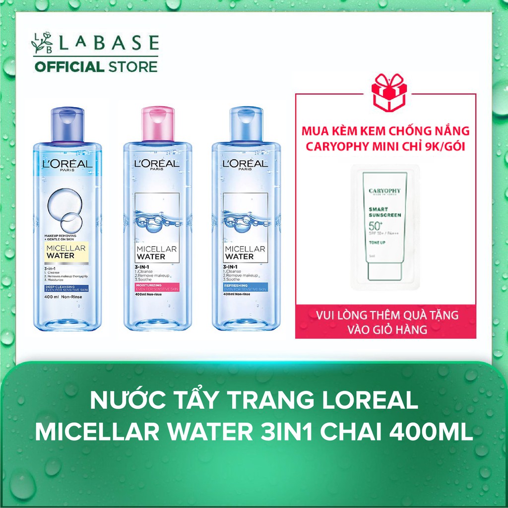 Nước tẩy trang Loreal Micellar Water 3in1 chai 400ml