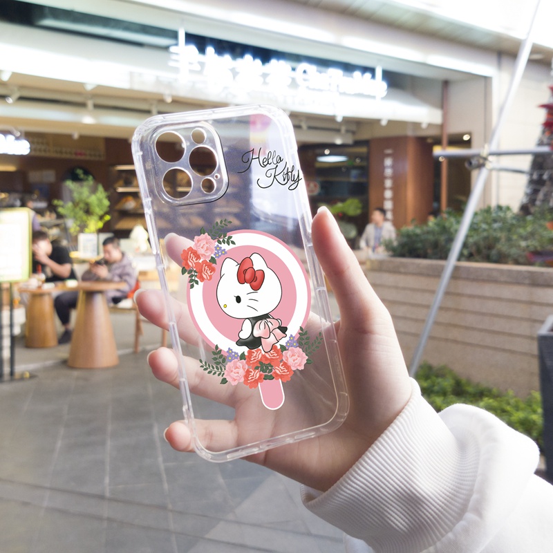 Ốp lưng iphone Ốp điện thoại SUNTAIHO trong suốt đính nơ hình Hello Kitty thích hợp cho iPhone 13 12 11 X XS XR Pro Max 8 7 Plus 6 6S