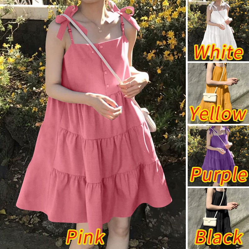 Đầm VONDA Hai Dây Đính Nút Thời Trang Quyến Rũ Thoải Mái Cho Nữ | BigBuy360 - bigbuy360.vn