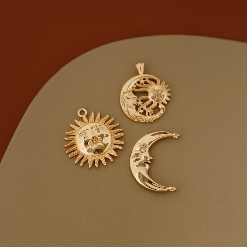 Mặt Dây Chuyền Mạ Vàng  Hình Mặt Trăng / Mặt Trời Phong Cách Vintage