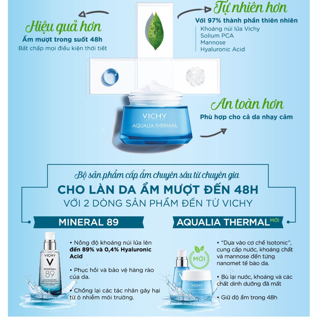 Kem dưỡng ẩm cho da thường đến da khô Vichy Aqualia Thermal Rehydrating Light Cream 50ml