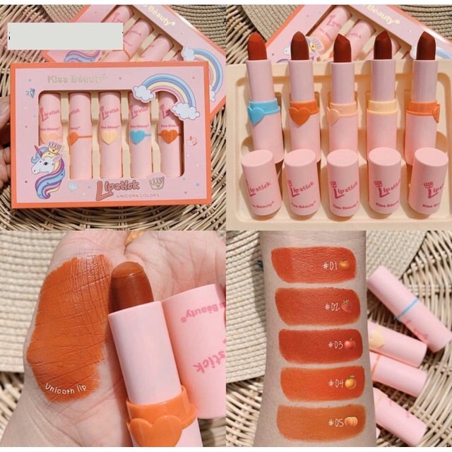 Full Set 5 Cây Son Kiss Beauty Vỏ Hồng con ngựa Unicorn Colors HH- SN11 | BigBuy360 - bigbuy360.vn