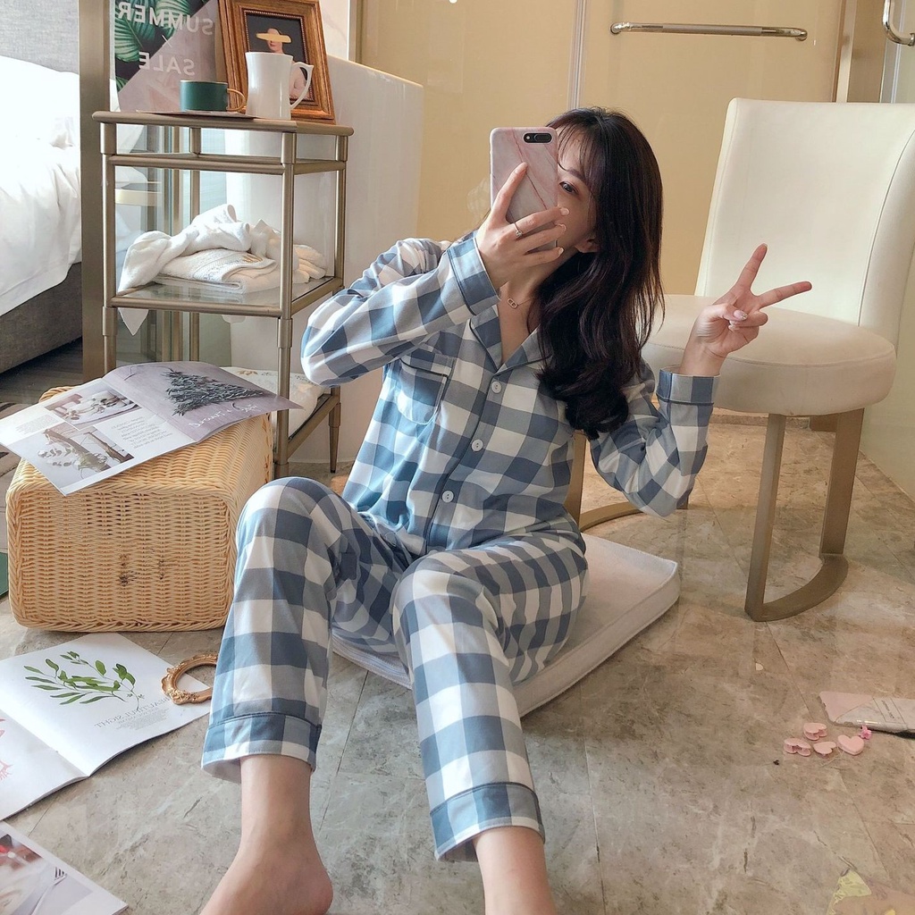 Bộ Đồ Pijama Nữ Dài Tay Chất Thun Cotton Bộ Mặc Nhà Thu Đông MD06