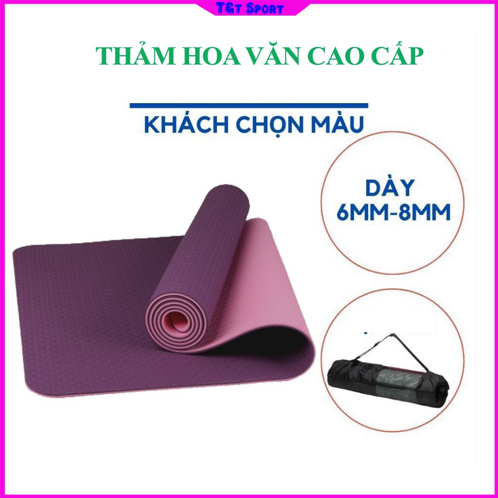 Thảm Tập Yoga Chống trơn Trượt 2 Lớp 6mm - 8mm Bằng Cao Su Non Cao Cấp Thảm Tập Thể Dục Gym Tpe Gấp Gọn Siêu Dày Tại Nhà