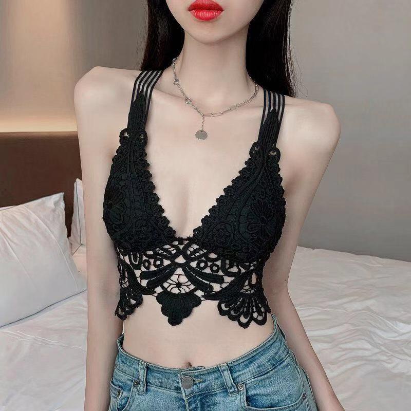 Áo Yếm Ren Rỗng Cổ Chữ V Khoét Sâu Hở Lưng Thoáng Khí Gợi Cảm Dễ Phối Đồ