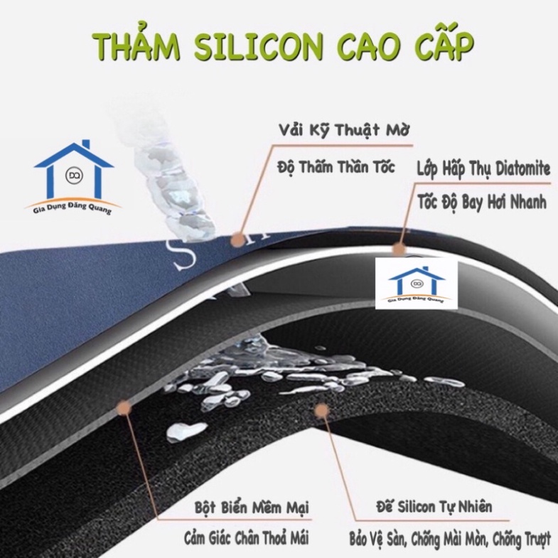 Thảm Lau Chân Silicon trải sàn vân đá chùi siêu thấm nước phòng tắm chống trượt cao cấp đế cao su chất siêu dày
