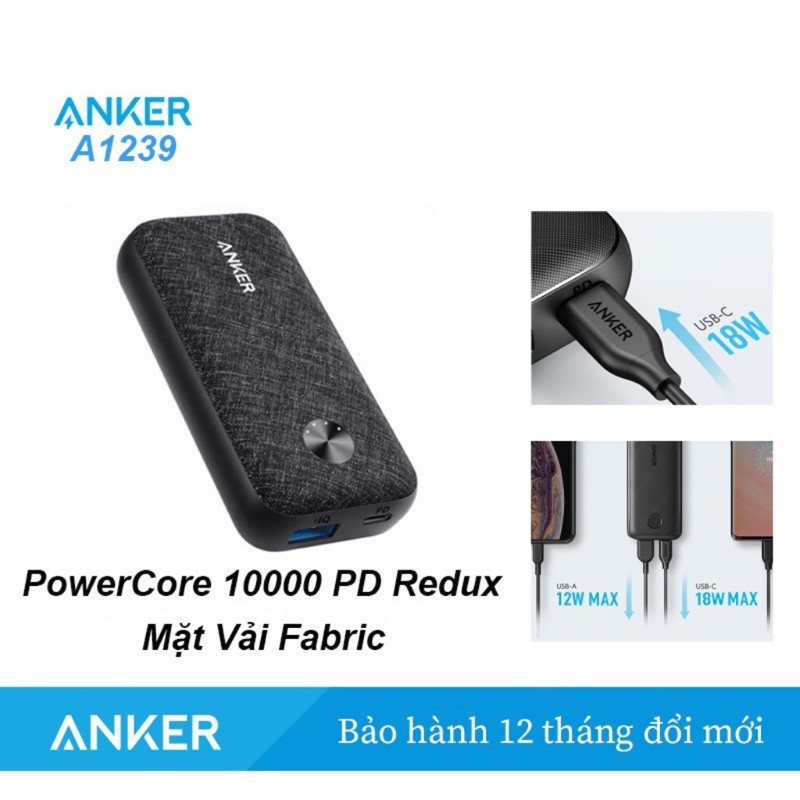 Pin sạc dự phòng Anker PowerCore Metro 10000mAh PD - Anker A1239 bản bọc vải cao cấp hỗ trợ sạc nhanh 18w - BH 18 tháng