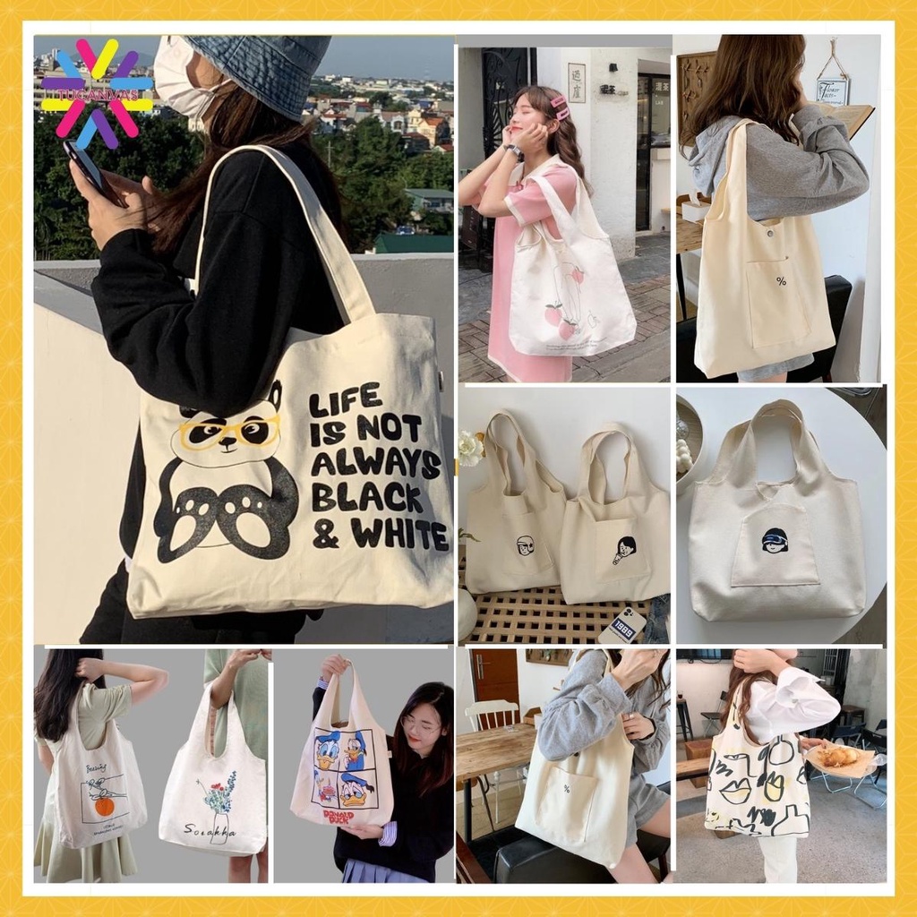 Túi tote vải canvas đeo vai đựng đồ đi học giá rẻ phong cách Hàn Quốc TUCANVAS TCV31