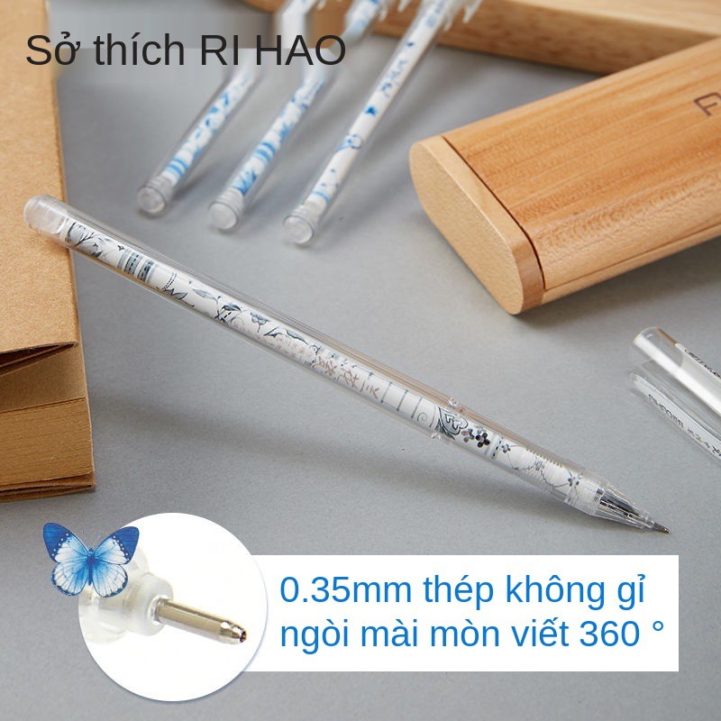 Sở thích học sinh ôn thi bút gel hoa lan sứ rất tốt máy phong cách Trung Quốc màu xanh pha lê đen 0,35mm