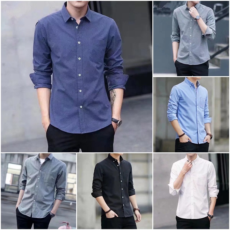 Áo Sơ Mi Công Sở Màu Trơn Tay Dài Có Size S-5XL Plus Phong Cách Hàn Quốc Cho Nam Giới