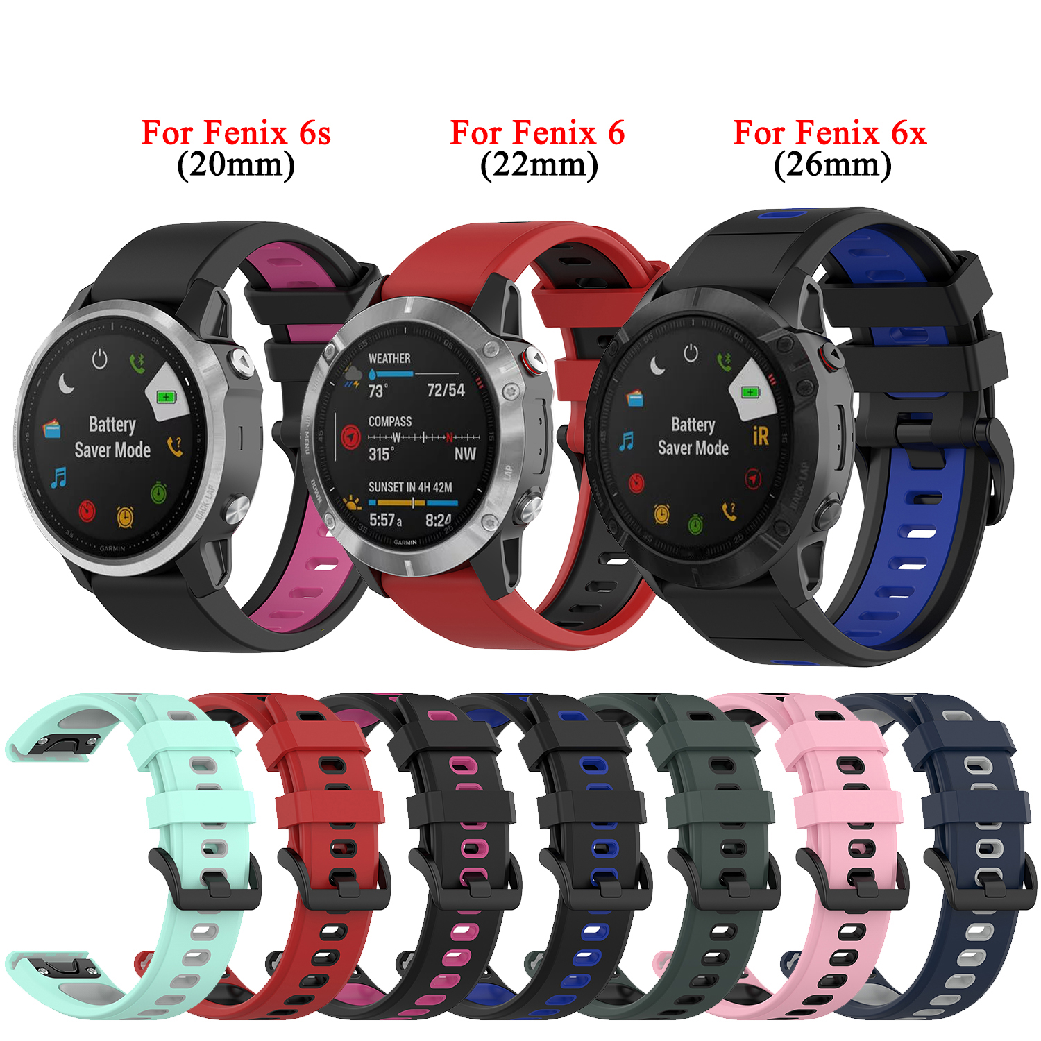 22mm Double Color Soft Silicone Band For Garmin Watch MARQ Athlete Aviator Captain Driver Expeditio Quick Release Easy Fit Leisure Sport Strap Wristband