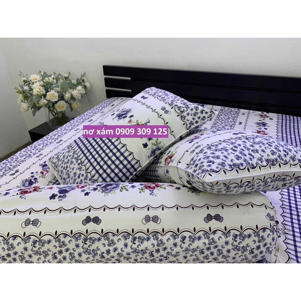 Bộ drap (4 món) vải cotton Thắng Lợi, ga trãi giường chuẩn LOGO (ảnh thật) NƠ XÁM