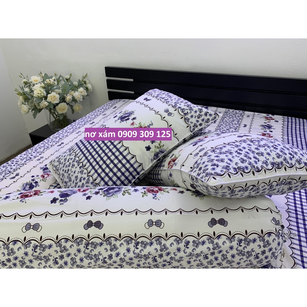 bộ drap(4 món) cotton 100% Thắng lợi chính hãng, nơ xám (ảnh thật)