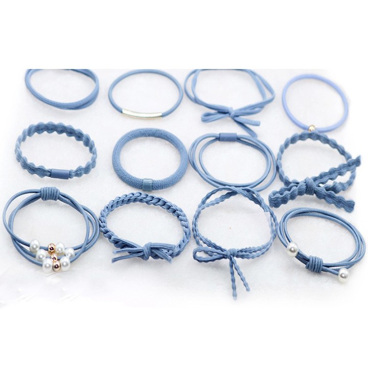 Sét 12 dây buộc tóc chun Hàn Quốc, Dây chun cột tóc nhiều mẫu siêu dai co dãn tốt TT&amp;GĐ