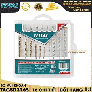 Bộ 16 mũi khoan total tacsd3165 khoan sắt thép,bê tông & mũi bắt vít. mũi khoan chất liệu hợp kim cao cấp- mosaco